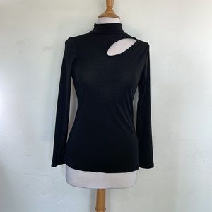 Primi Bodycon Long Sleeve Black High Neck Top with Front Opening Size Large
